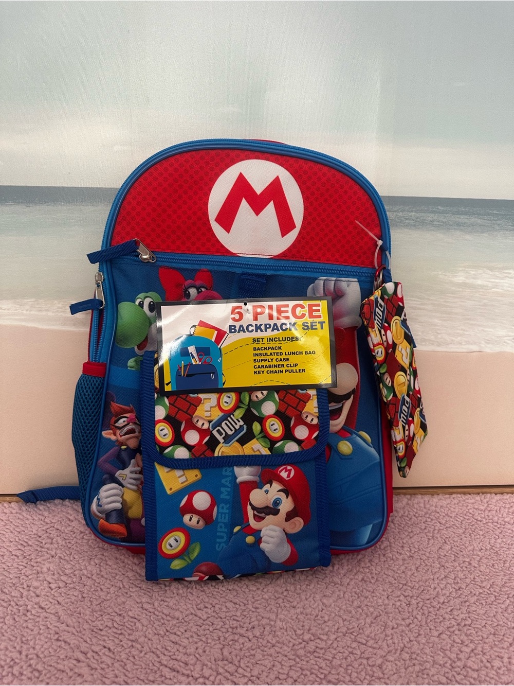 Disney Super Mario Blue Red Kids Backpack Set - 5 Piece